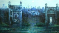 A. Q. Arif, Walkway of Nirvana, 24 x 42 Inch, Oil on Canvas, Cityscape Painting, AC-AQ-225